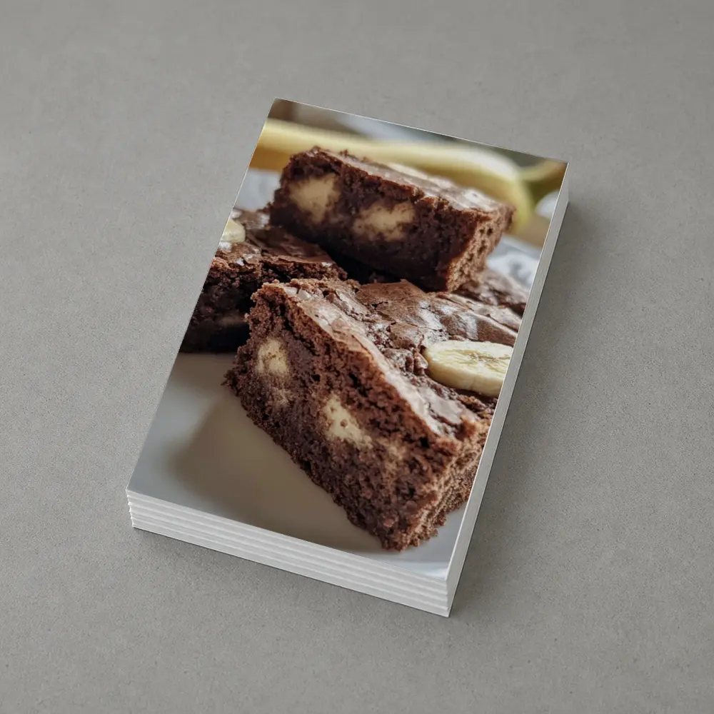 Chocolate Banana Brownies on White Plate – Postcards