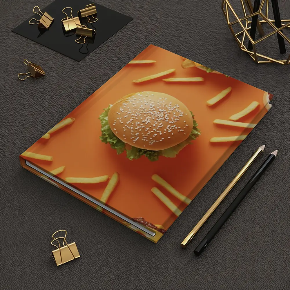 Burgers And Fries On Orange Background – Notebooks