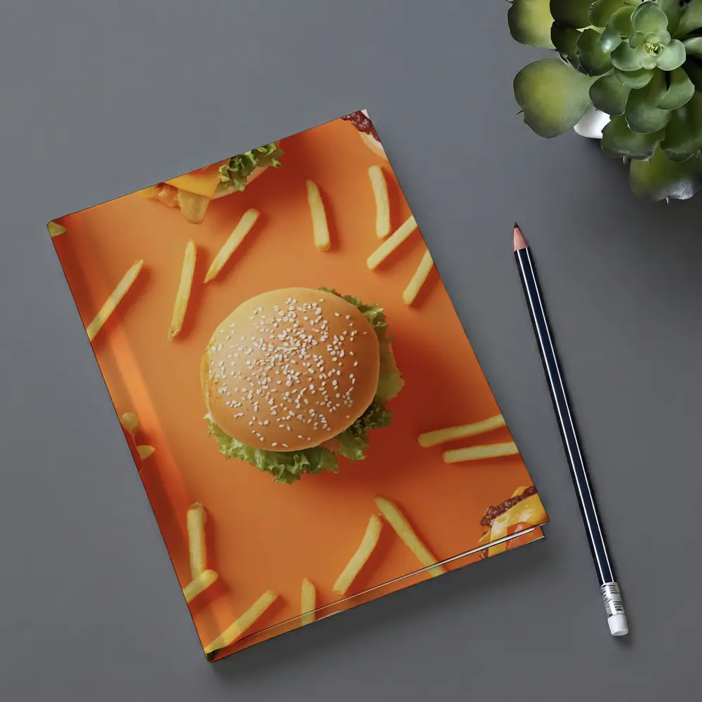 Burgers And Fries On Orange Background – Notebooks