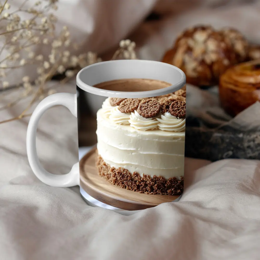Cream Frosted Cookie Cake Wooden Stand – Mugs