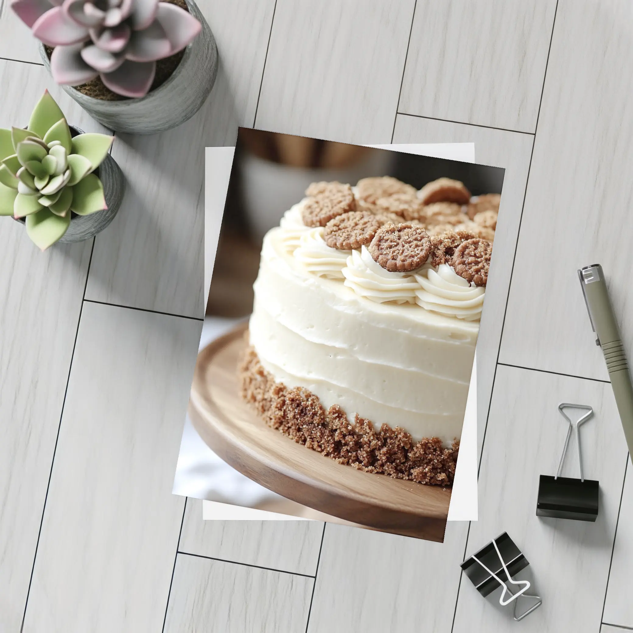 Cream Frosted Cookie Cake Wooden Stand – Postcards