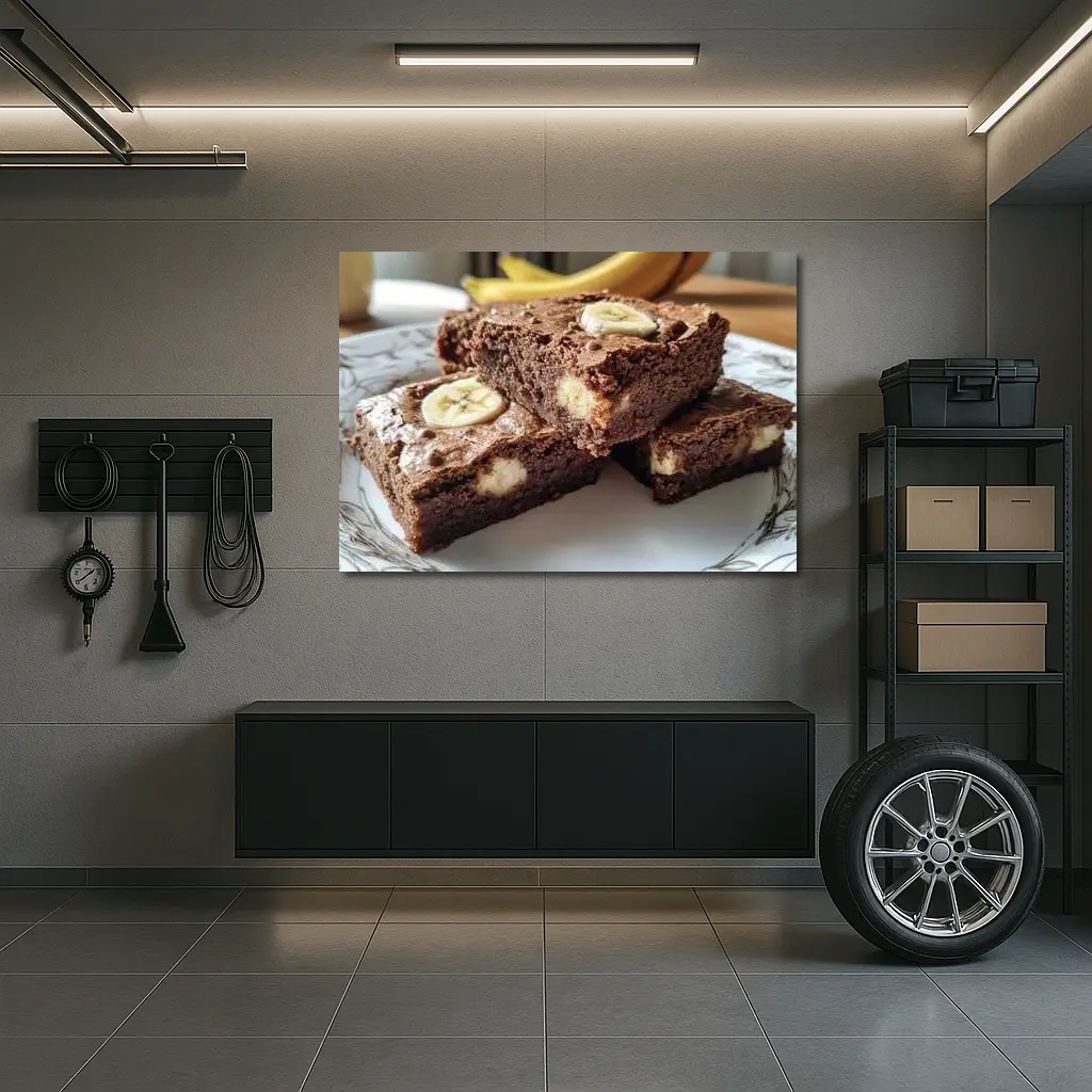 Chocolate Banana Brownies on White Plate – Wall Art