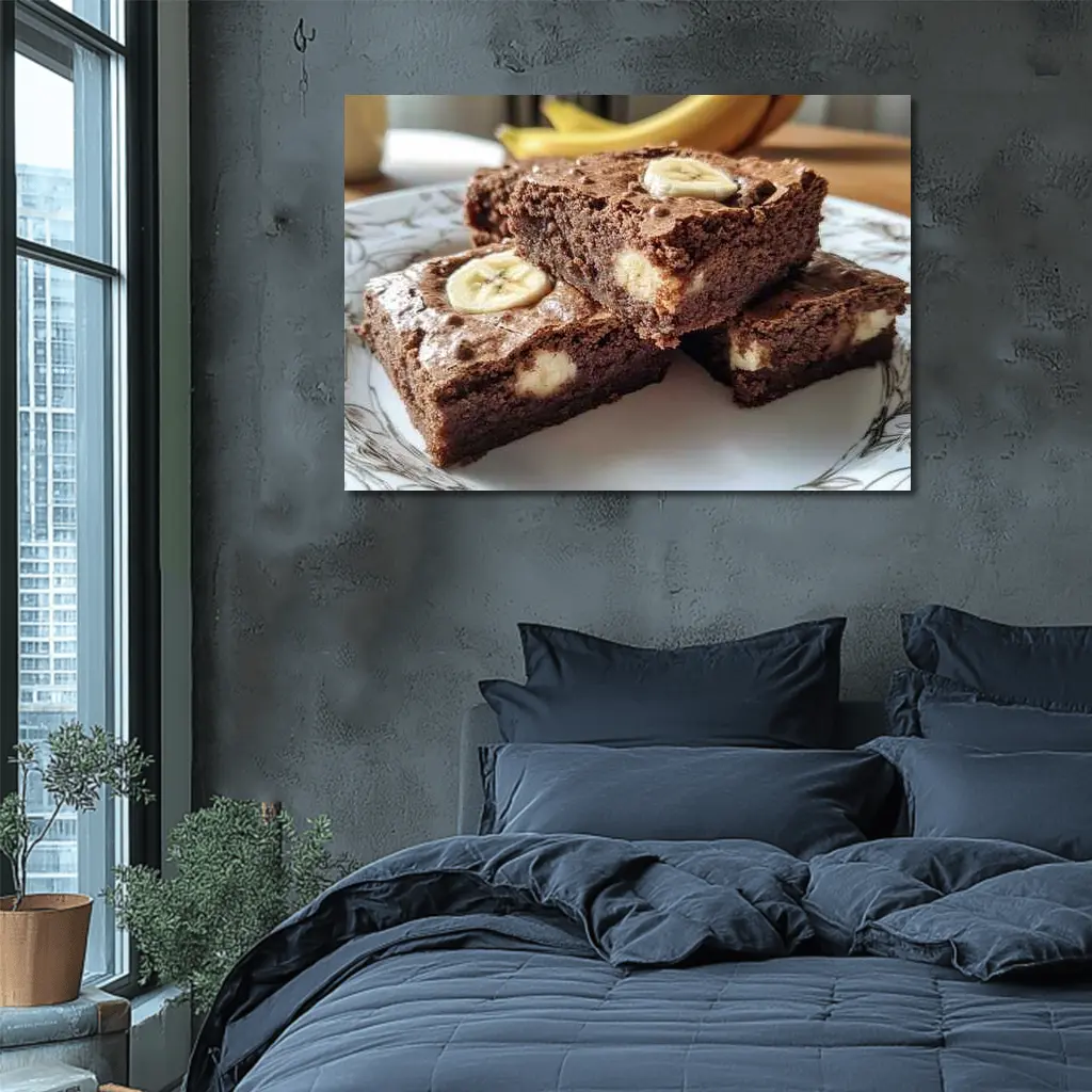 Chocolate Banana Brownies on White Plate – Wall Art