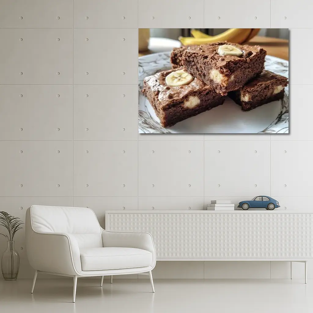 Chocolate Banana Brownies on White Plate – Wall Art