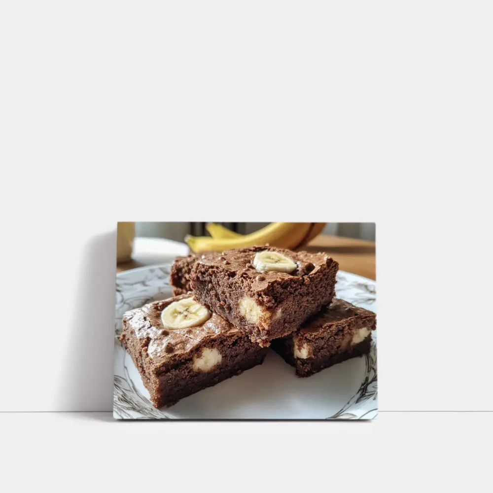 Chocolate Banana Brownies on White Plate – Wall Art