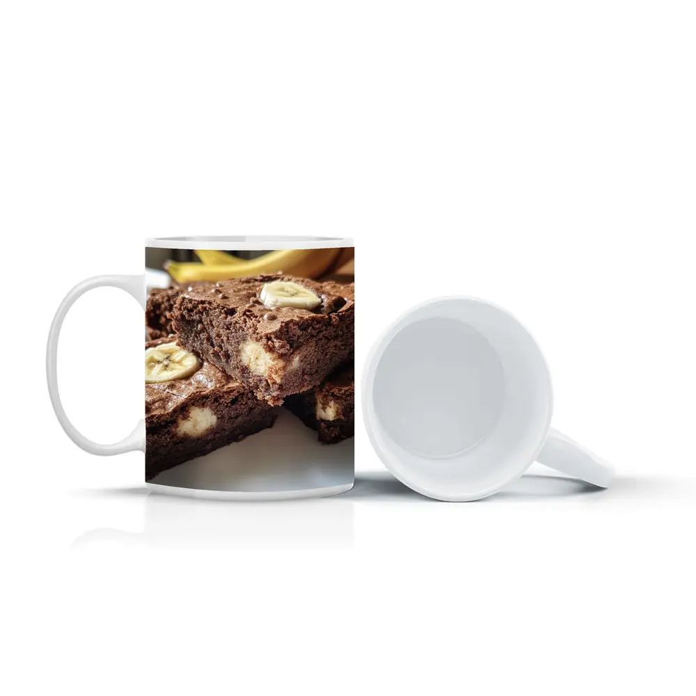 Chocolate Banana Brownies on White Plate – Mugs