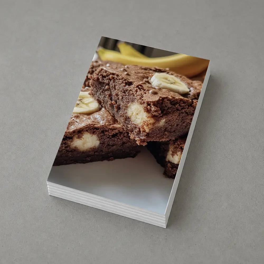 Chocolate Banana Brownies on White Plate – Postcards