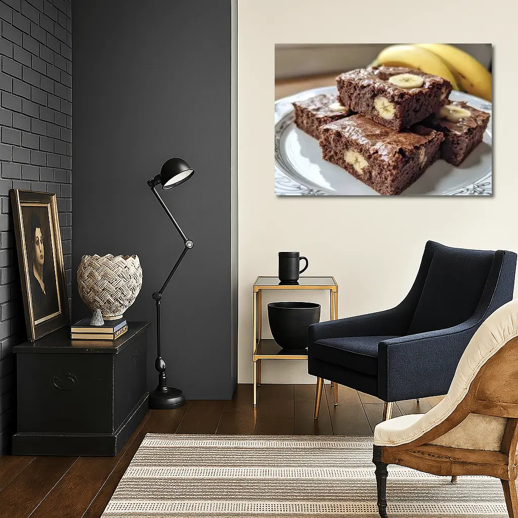 Chocolate Banana Brownies Stacked On Plate – Wall Art