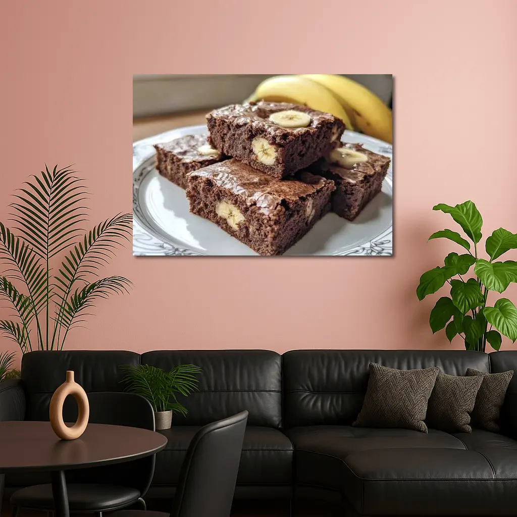 Chocolate Banana Brownies Stacked On Plate – Wall Art