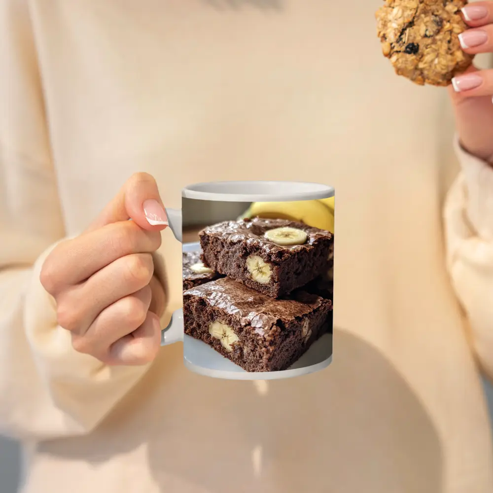 Chocolate Banana Brownies Stacked On Plate – Mugs