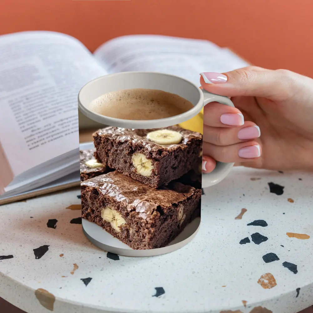 Chocolate Banana Brownies Stacked On Plate – Mugs