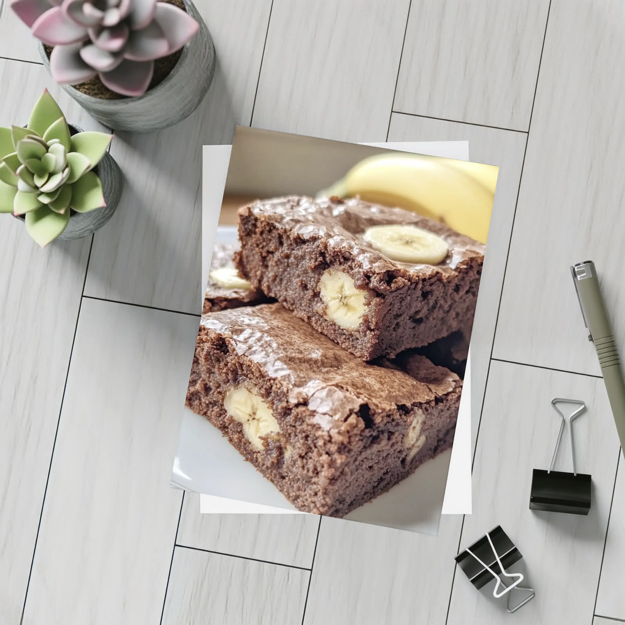 Chocolate Banana Brownies Stacked On Plate – Postcards