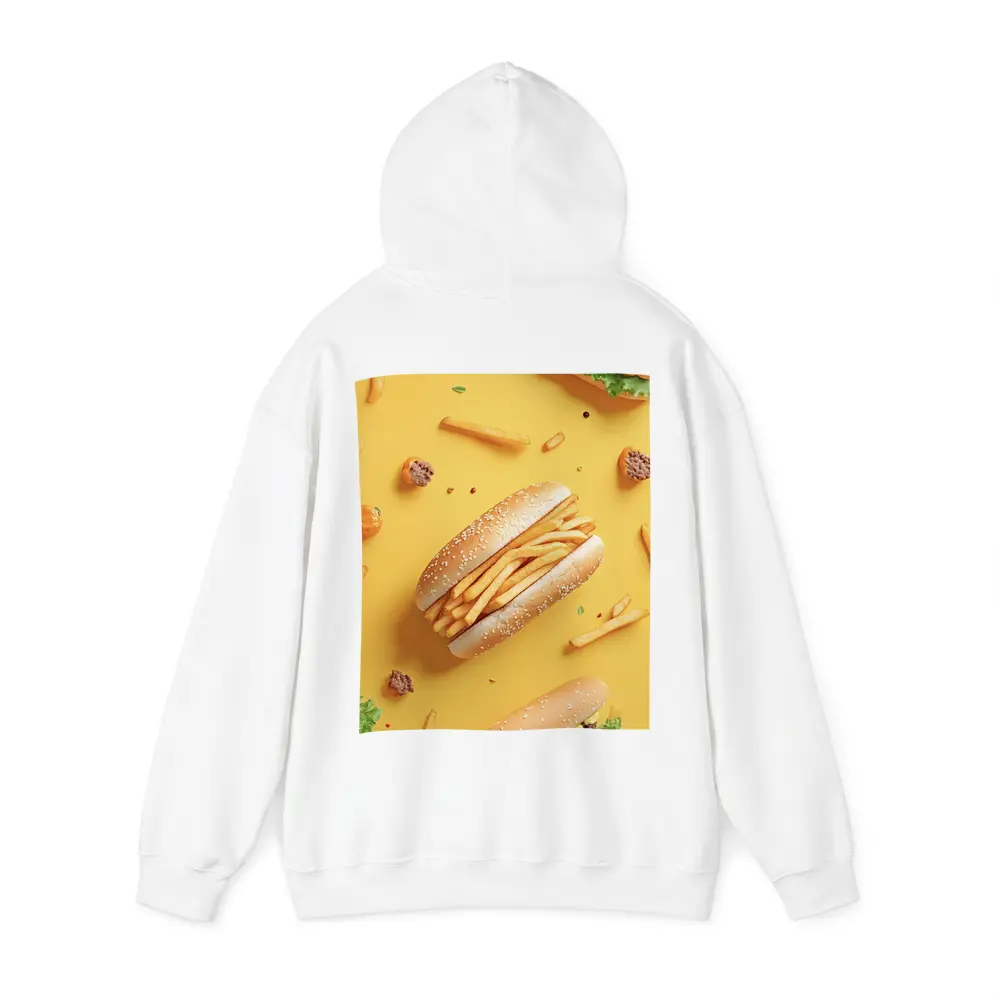 French Fries Burger Flat Lay Yellow Background – Hoodies