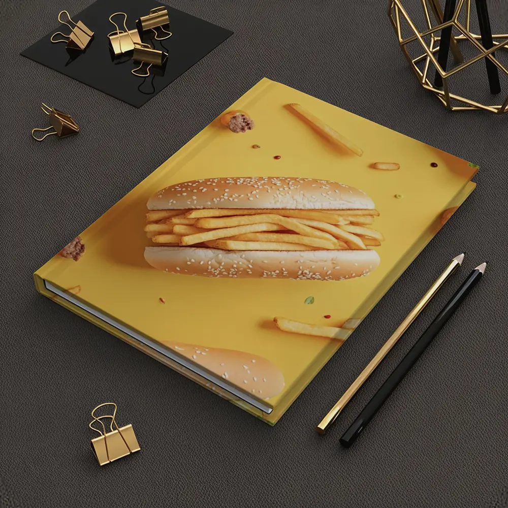 French Fries Burger Flat Lay Yellow Background – Notebooks