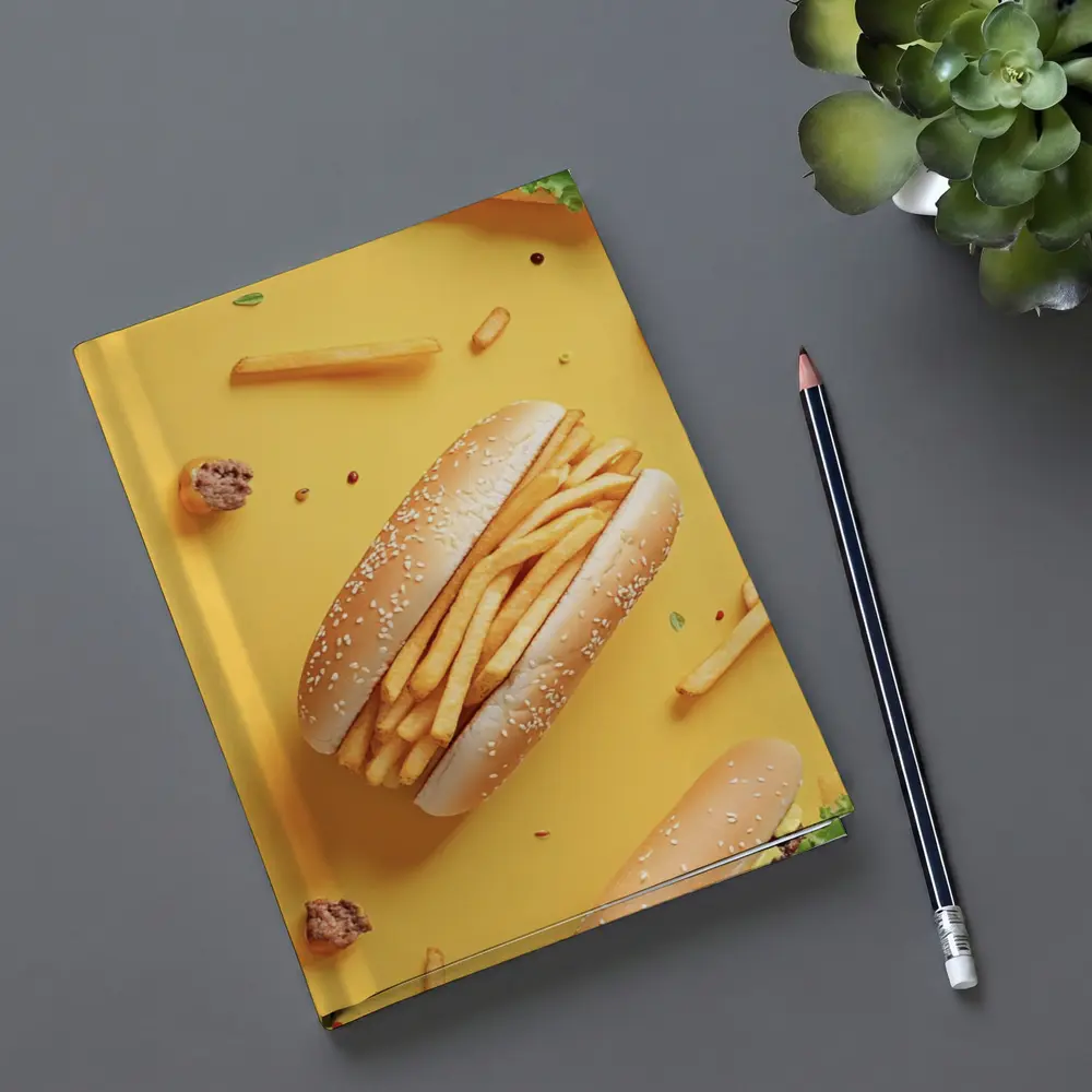 French Fries Burger Flat Lay Yellow Background – Notebooks