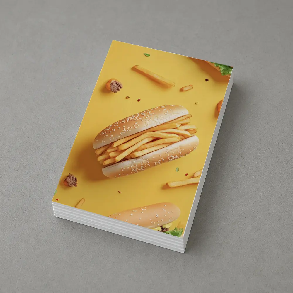 French Fries Burger Flat Lay Yellow Background – Postcards
