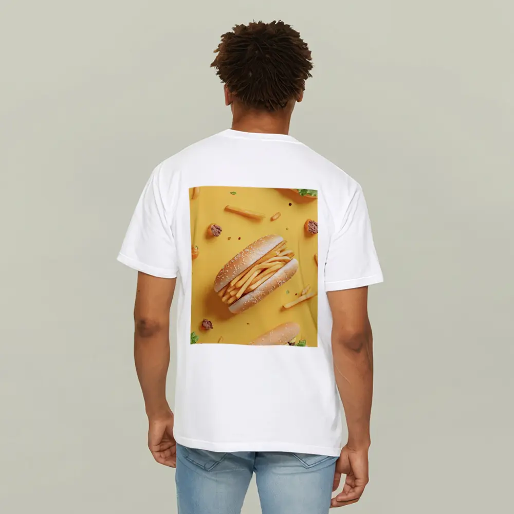 French Fries Burger Flat Lay Yellow Background – T-Shirts