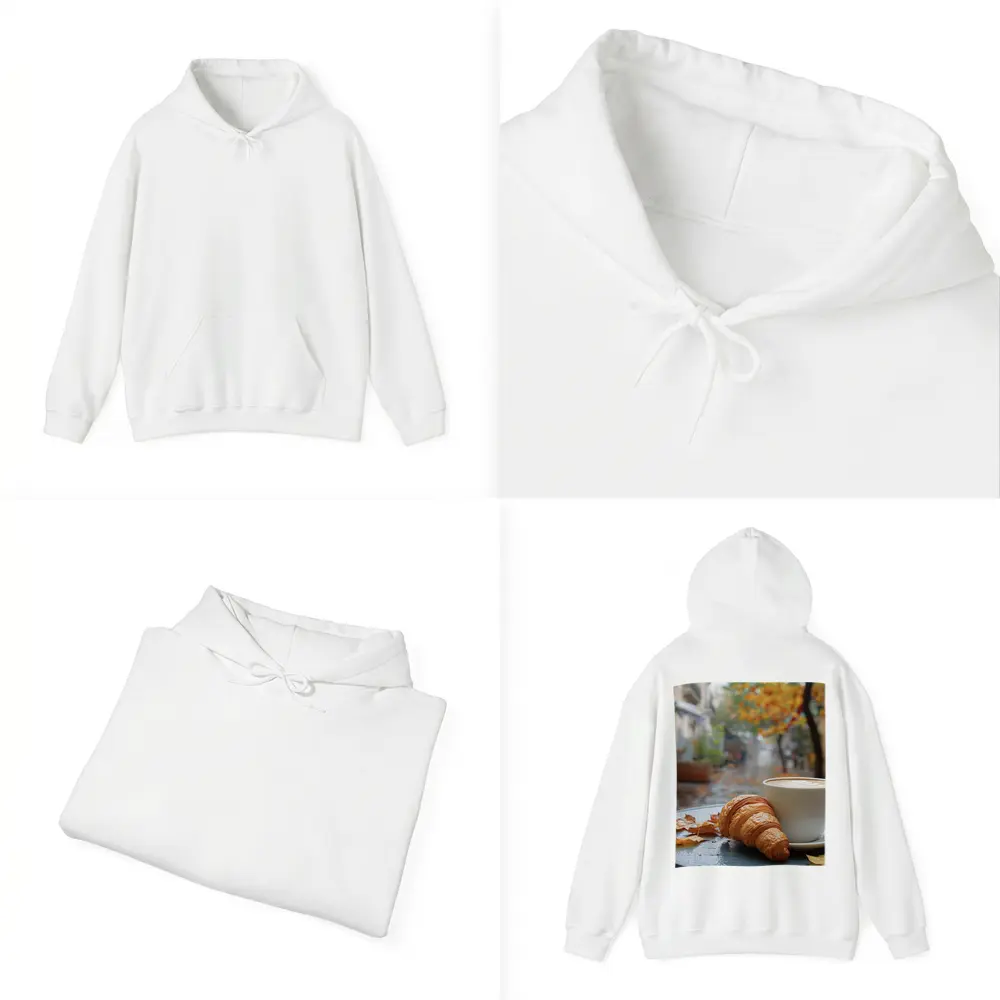 Croissant And Latte Rainy Autumn Street – Hoodies
