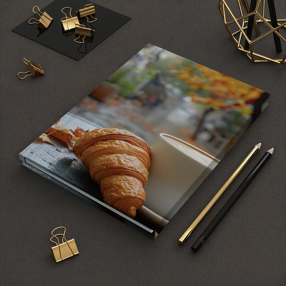 Croissant And Latte Rainy Autumn Street – Notebooks
