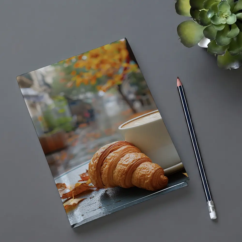 Croissant And Latte Rainy Autumn Street – Notebooks