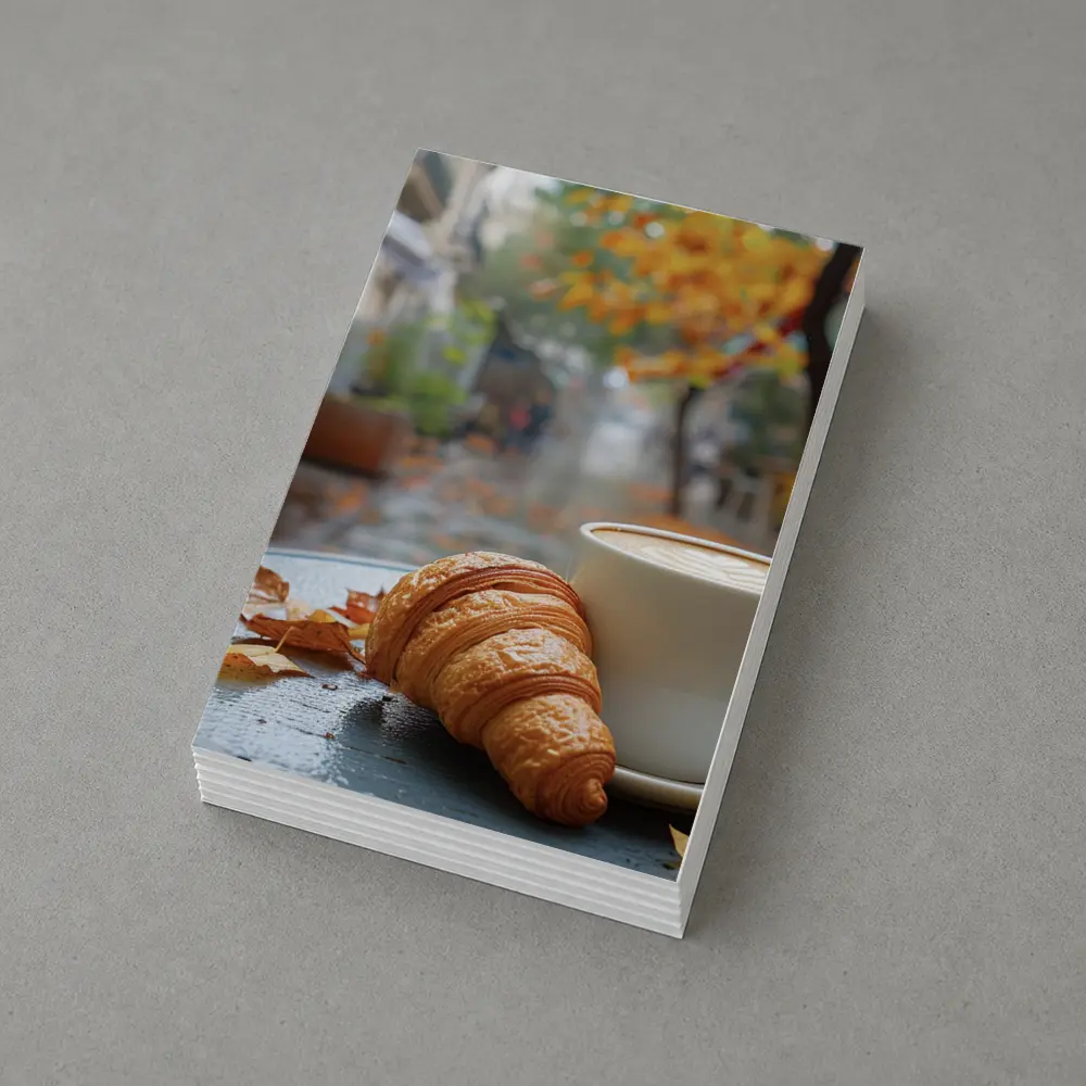 Croissant And Latte Rainy Autumn Street – Postcards