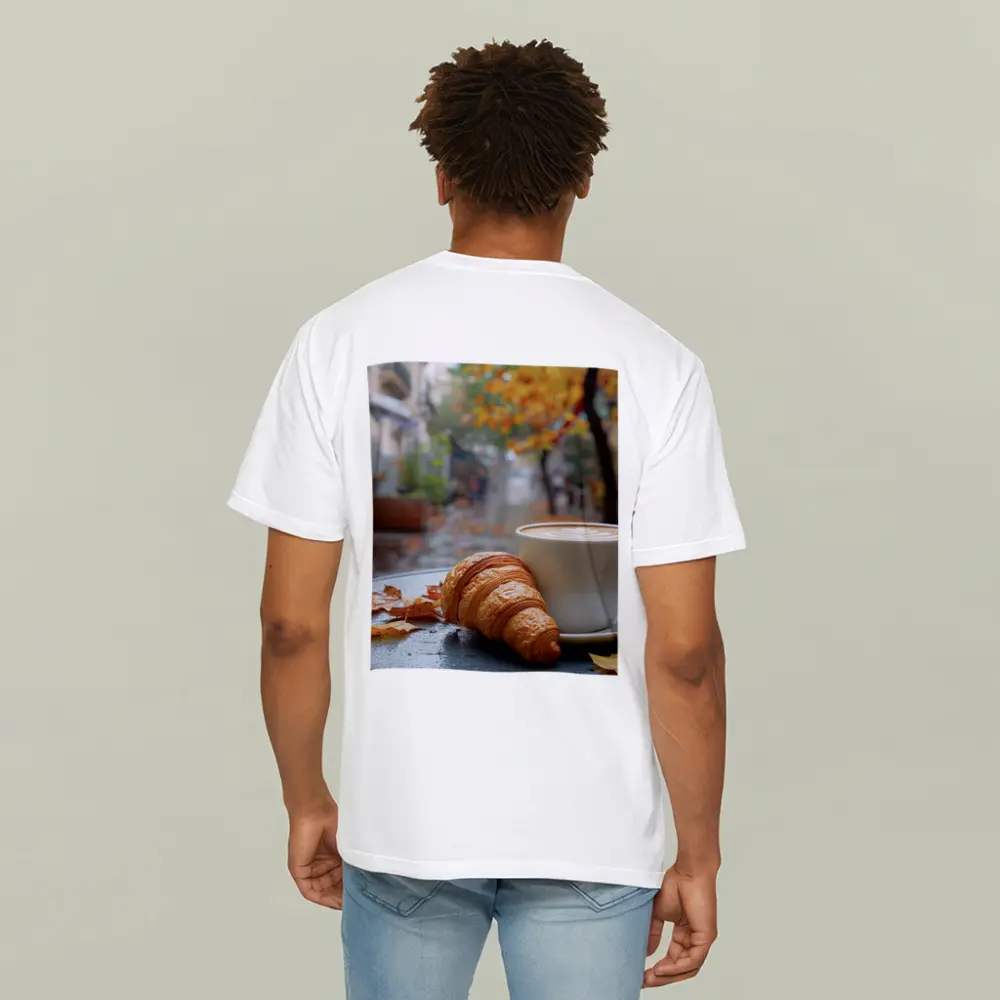 Croissant And Latte Rainy Autumn Street – T-Shirts
