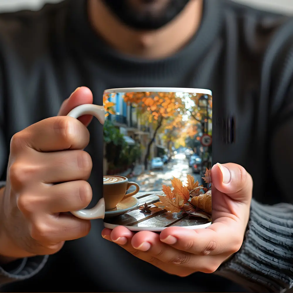 Latte Coffee Croissant Autumn Street Cafe – Mugs