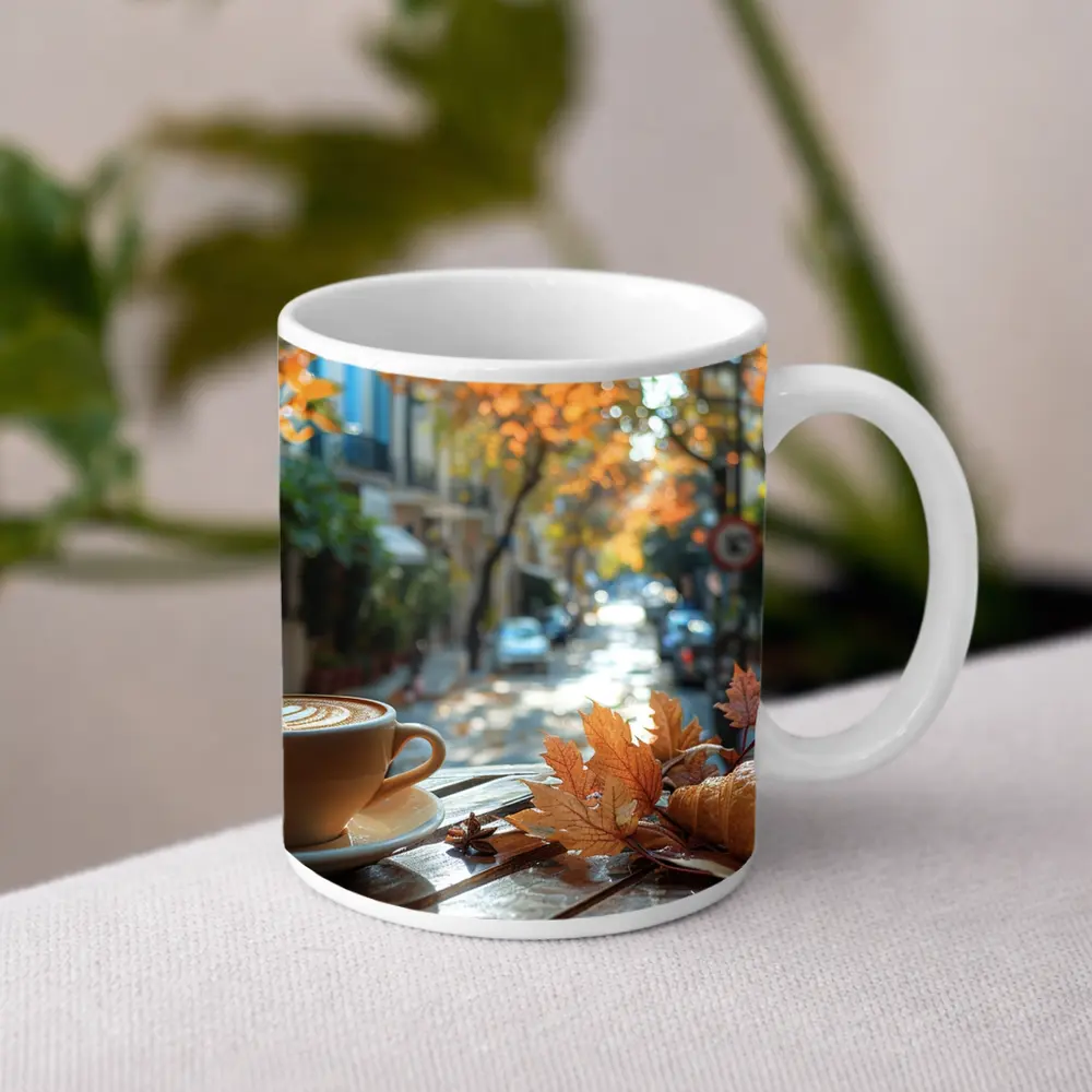 Latte Coffee Croissant Autumn Street Cafe – Mugs