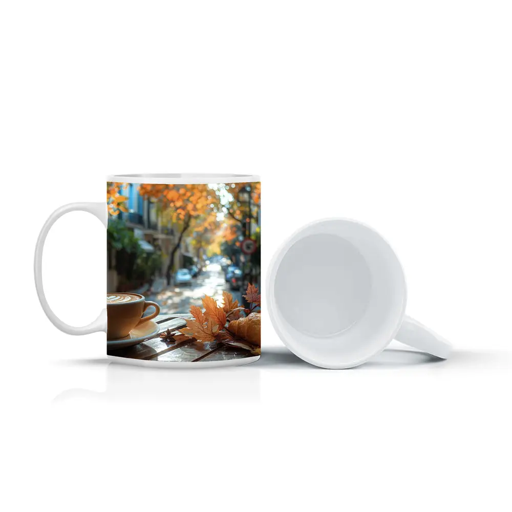 Latte Coffee Croissant Autumn Street Cafe – Mugs