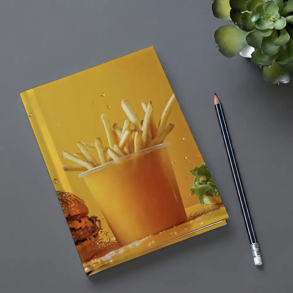 Cheeseburgers and Fries Yellow Background – Notebooks