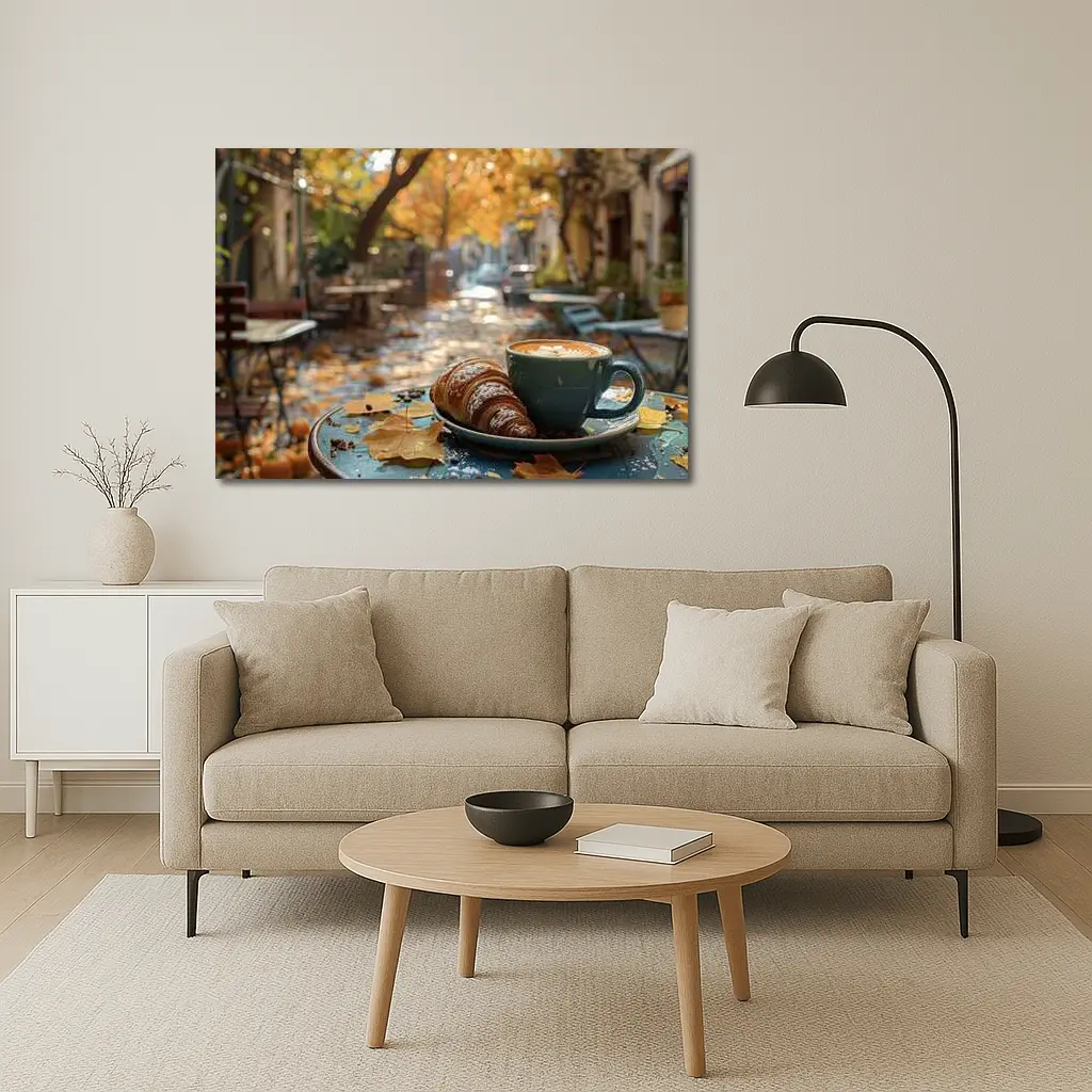 Latte And Croissant Autumn Cafe Street – Wall Art