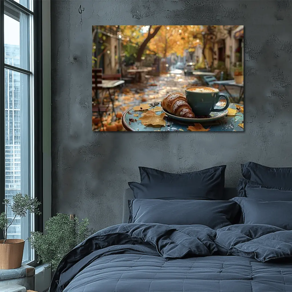 Latte And Croissant Autumn Cafe Street – Wall Art