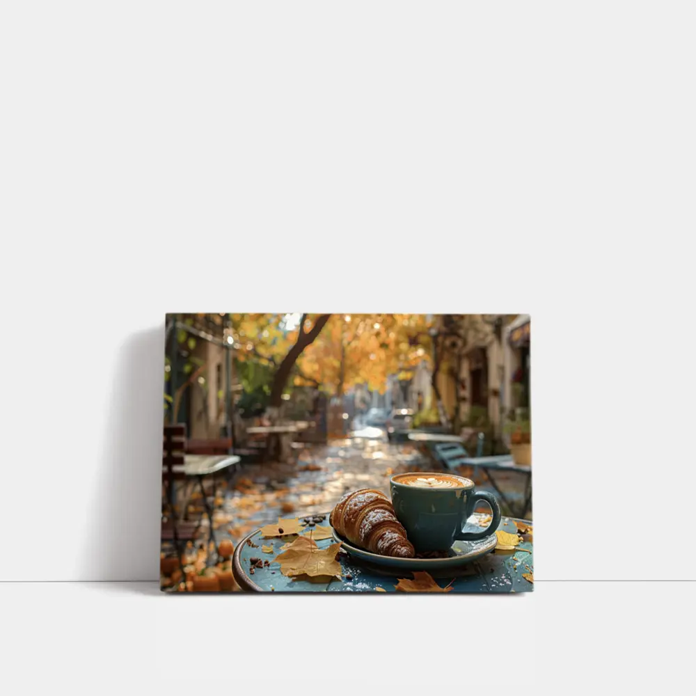 Latte And Croissant Autumn Cafe Street – Wall Art