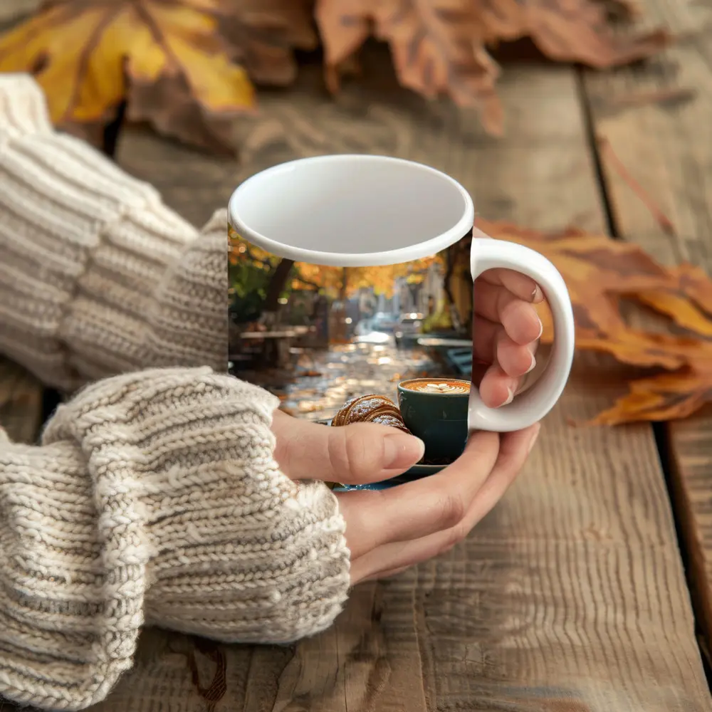 Latte And Croissant Autumn Cafe Street – Mugs