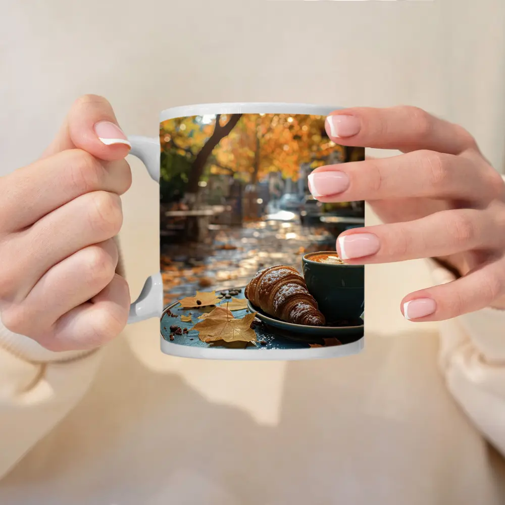 Latte Art Croissant Autumn Cafe Street – Mugs