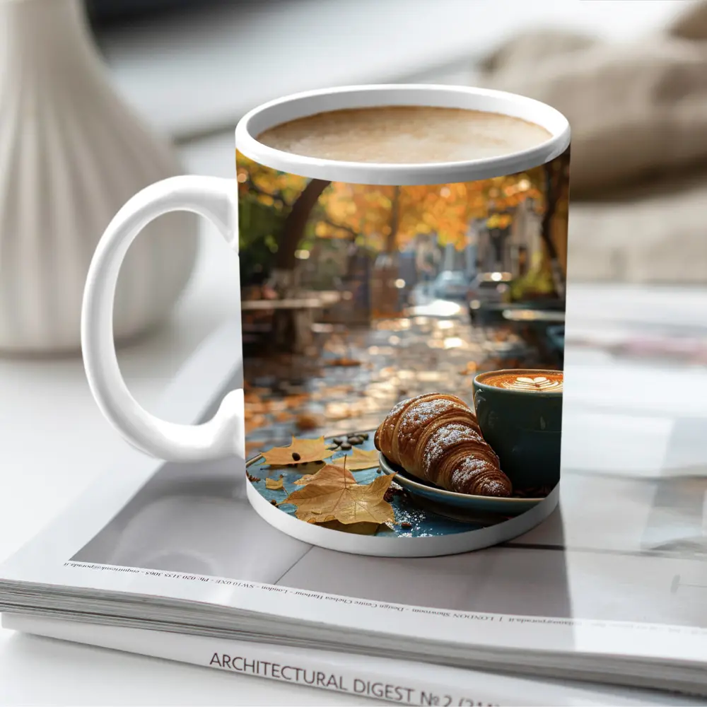 Latte And Croissant Autumn Cafe Street – Mugs