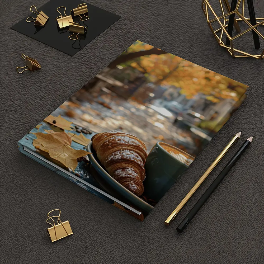 Latte Art Croissant Autumn Cafe Street – Notebooks
