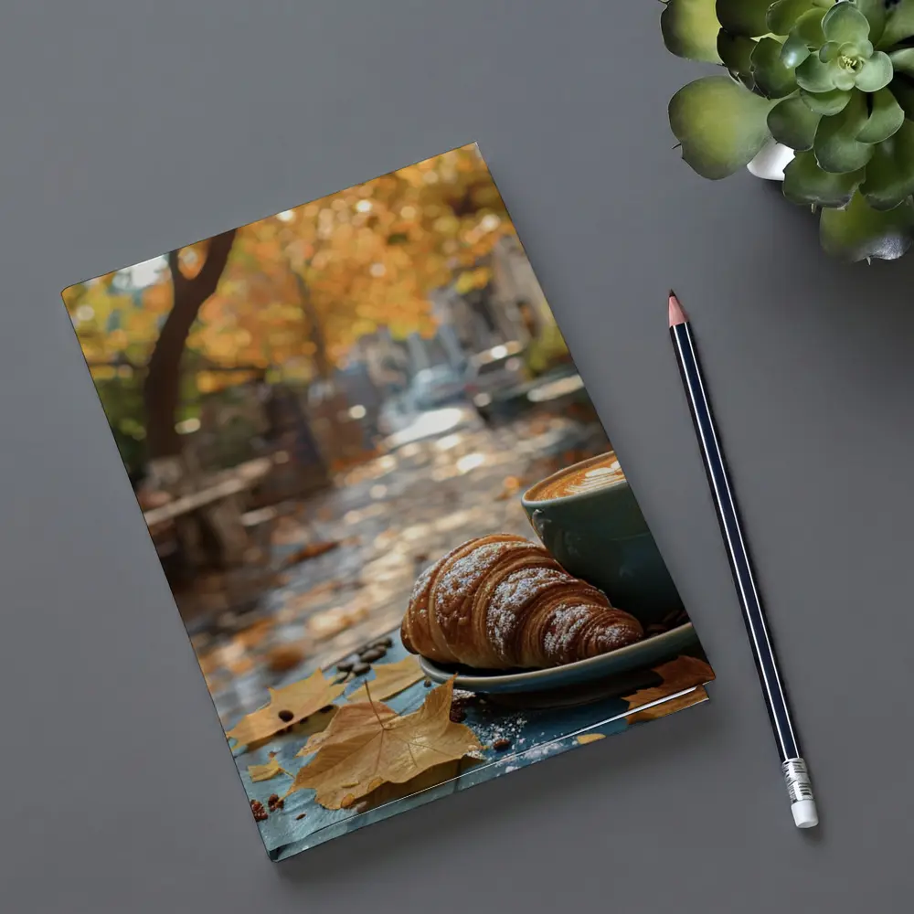 Latte Art Croissant Autumn Cafe Street – Notebooks