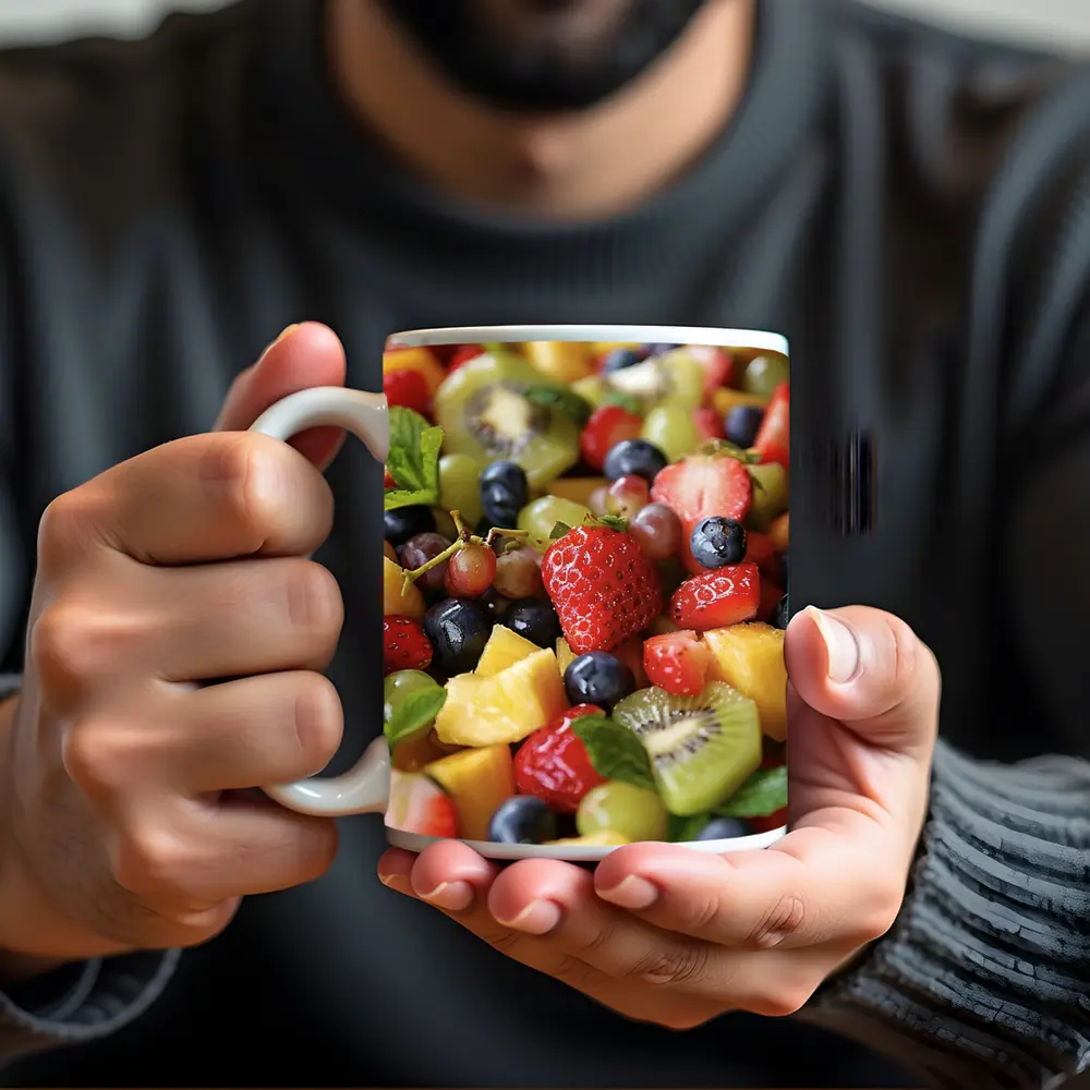 Fresh Fruit Salad Bowl Close Up – Mugs