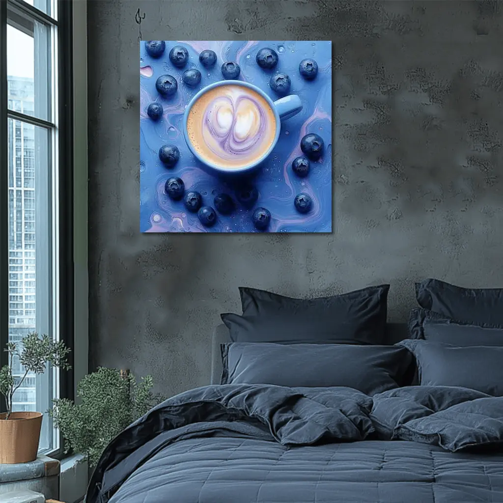 Blueberry Latte Art Blue Marble Background – Wall Art