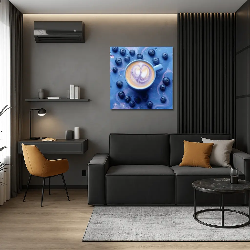Blueberry Latte Art Blue Marble Background – Wall Art