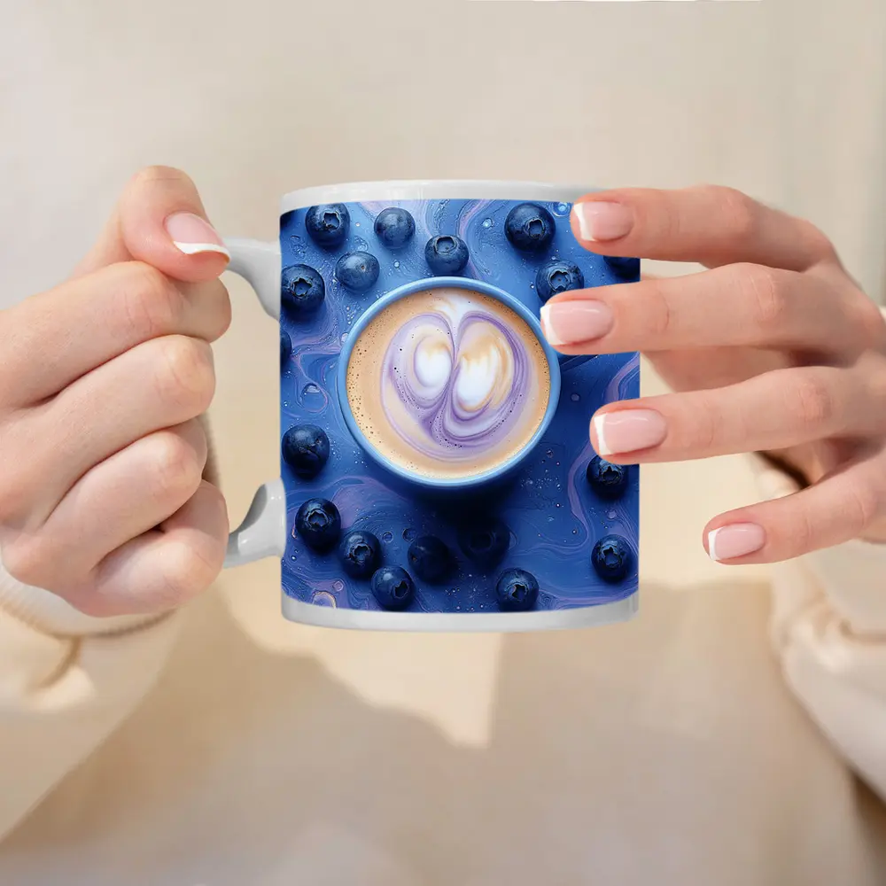 Blueberry Latte Art Blue Marble Background – Mugs