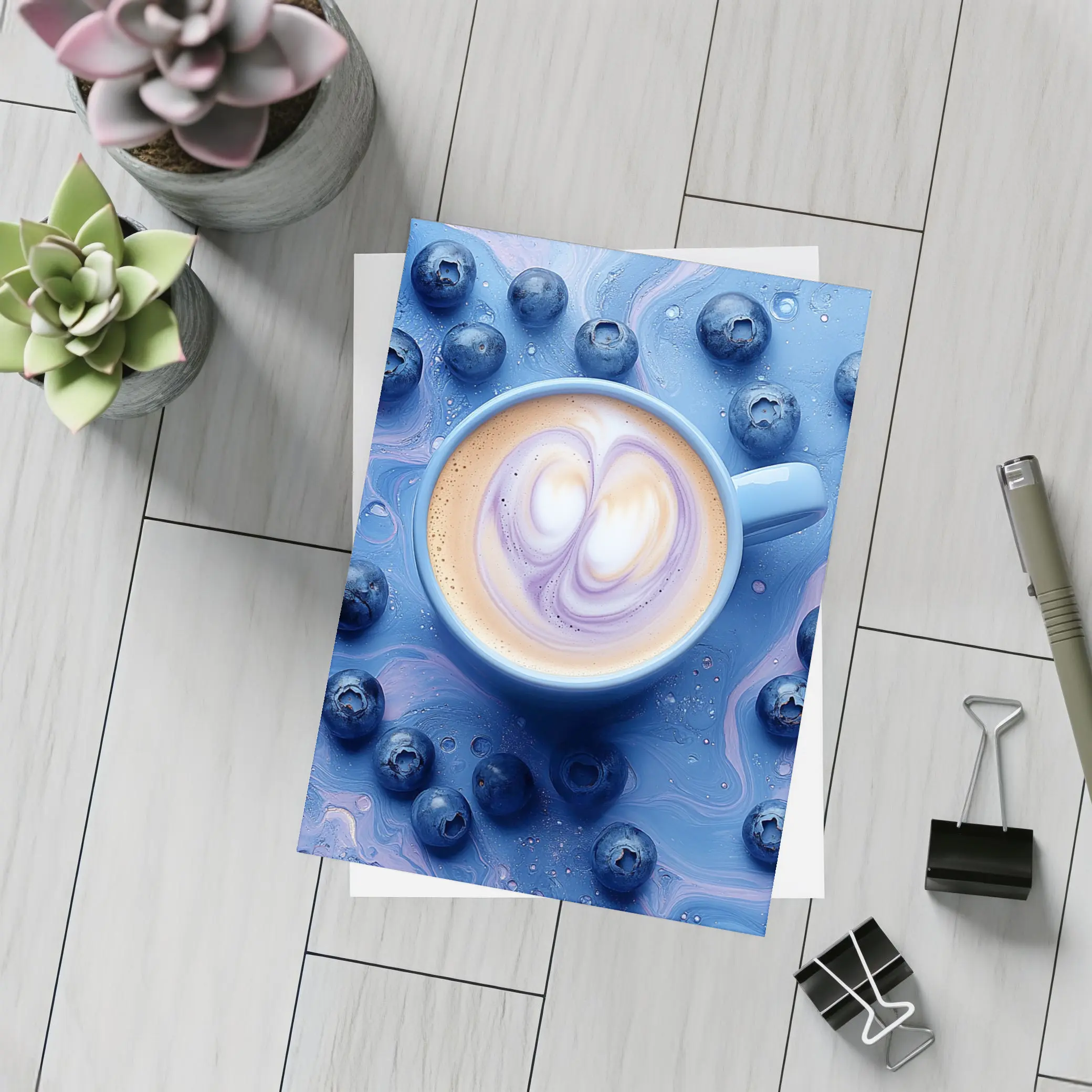 Blueberry Latte Art Blue Marble Background – Postcards