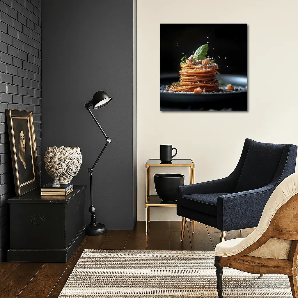 Spaghetti Pasta Stack Dark Background – Wall Art