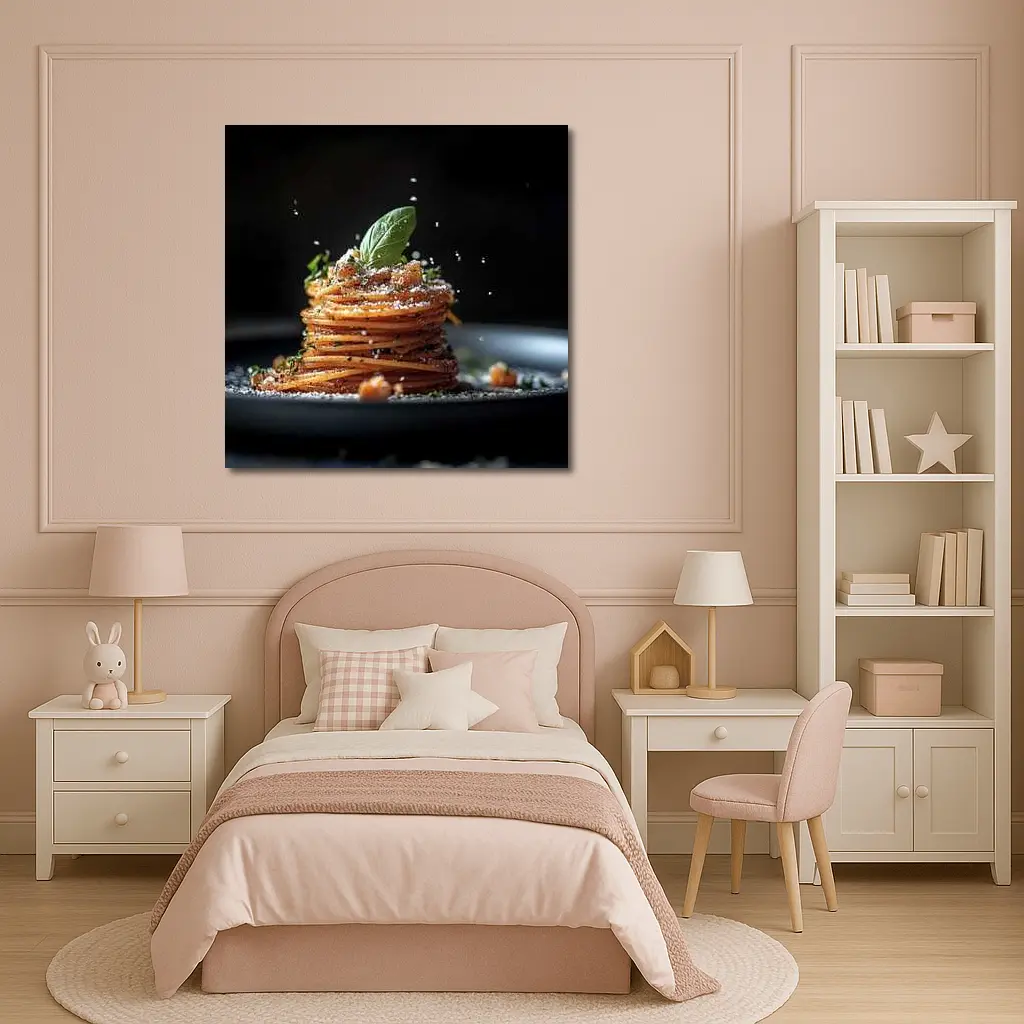 Spaghetti Pasta Stack Dark Background – Wall Art