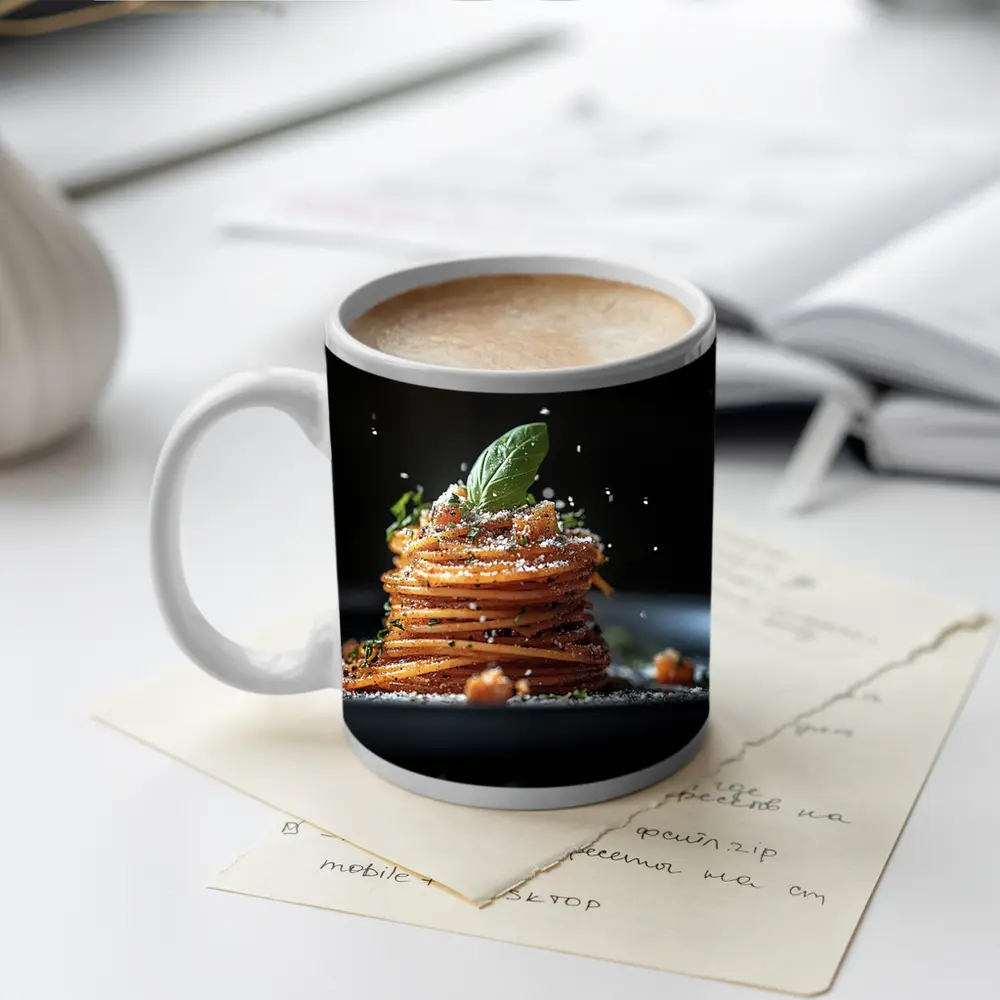 Spaghetti Pasta Stack Dark Background – Mugs