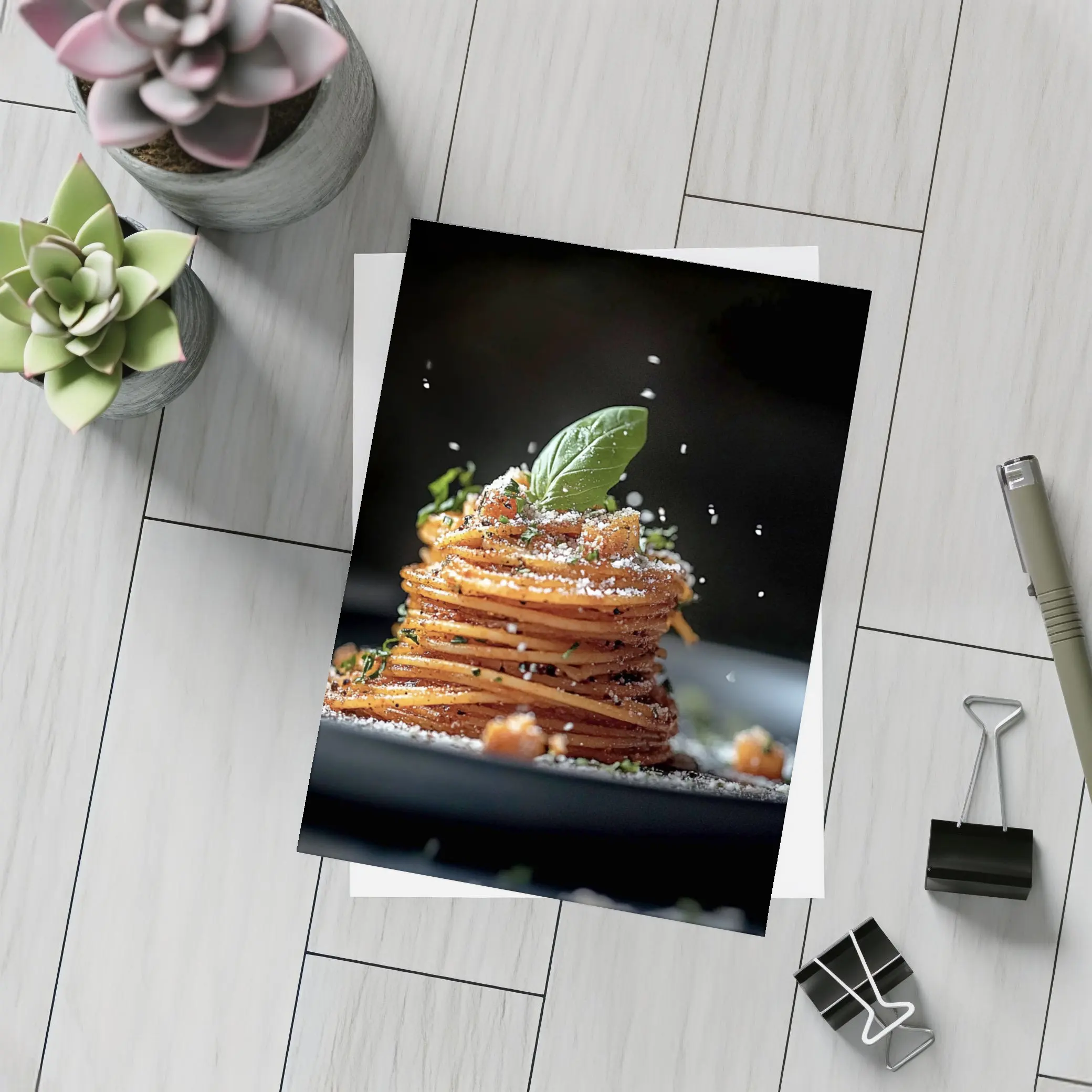 Spaghetti Pasta Stack Dark Background – Postcards