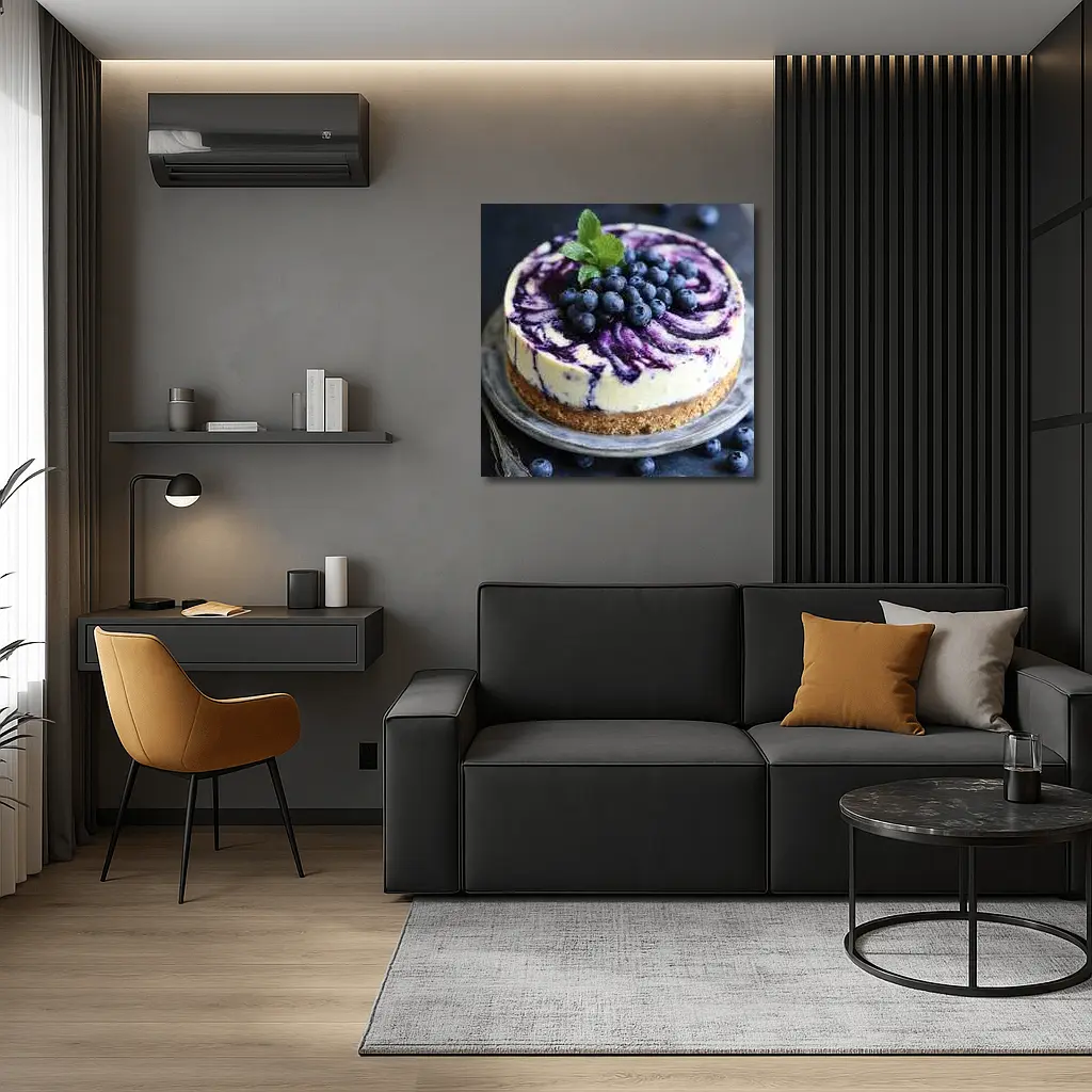 Blueberry Swirl Cheesecake on Dark Background – Wall Art