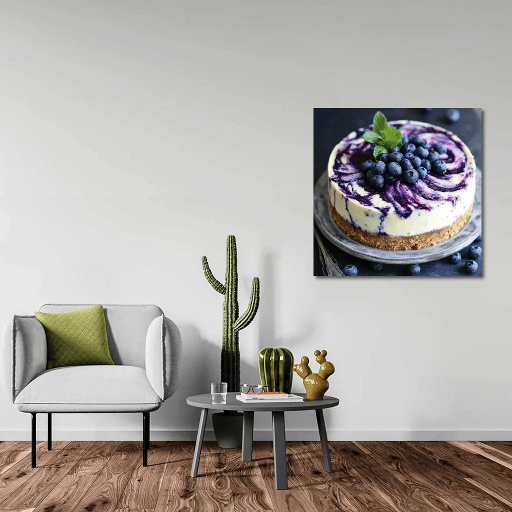 Blueberry Swirl Cheesecake on Dark Background – Wall Art