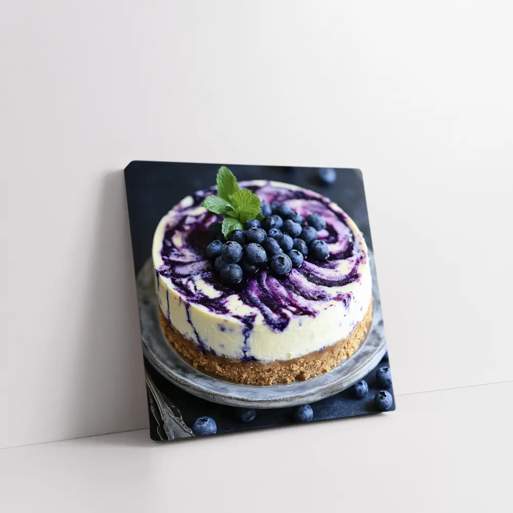 Blueberry Swirl Cheesecake on Dark Background – Wall Art
